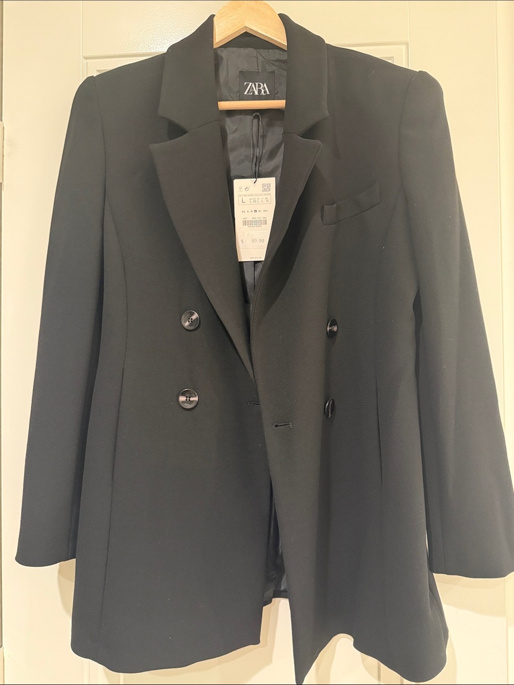 Zara Black Double-Breasted Blazer Jacket